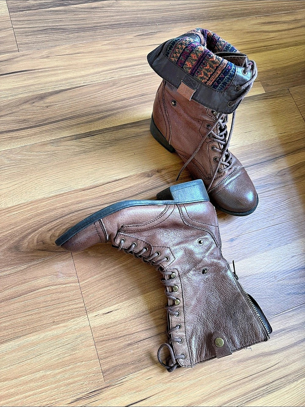 Steve Madden Parto Brown Leather Combat Boots